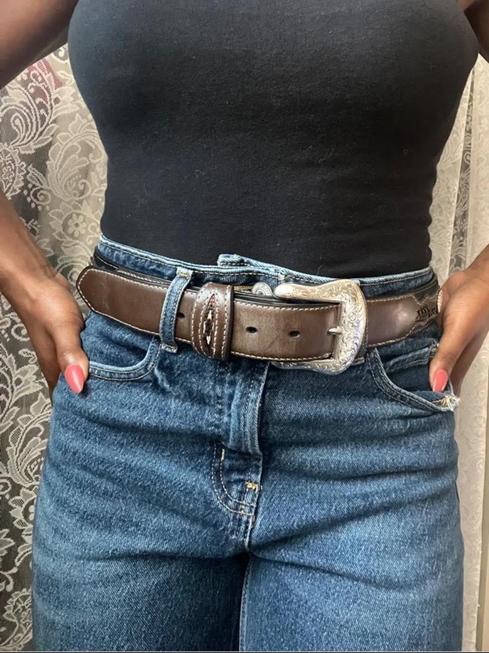 Nocona Genuine Leather Western Concho Belt Size 32 Brown Cowboy Y2K.